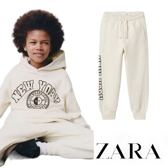 ZARA Kids | Ecru | “NEW YORK” JOGGERS - Picture 1 of 5